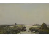Jacques Witjens Stephan, Paisaje con canal y molino, Oleo sobre tabla