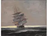 Stephen Koek Koek, Fragata en altamar, Oleo sobre tabla