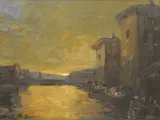 Stephen Koek Koek, Canal con construcciones, Oleo sobre Tabla