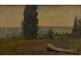 Ángel della Valle, Paisaje con arboleda, Oleo sobre carín