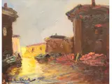 Stephen Koek Koek, Paisaje con construcciones, Oleo sobre tabla