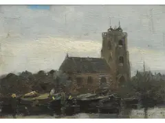 Paisaje con iglesia by Jacques Witjens Stephan, Oleo sobre tabla, offered Dec 2025