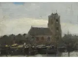 Jacques Witjens Stephan, Paisaje con iglesia, Oleo sobre tabla