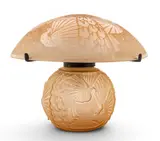Muller Frères, Art Deco Peach-tone Uraline Glass 'Aux Paons' Table Lamp, Ca. 1925-30, Ca. 1925