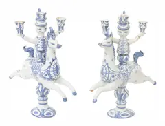 Bjørn Wiinblad, Terra Cotta Glazed Candelabras, Ca. 1963-1965, 1 PAIR, Ca. 1963