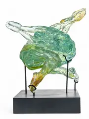 Martin Blank, Hot Sculpted Glass, Metal Base, Ca. 1997 Depth 14", Ca. 1997
