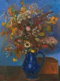 Otto Modersohn, Blumenstrauß im blauen Krug, 1932, Öl auf Leinwand