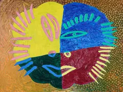 Michael Buthe, "Sonnensegelkopf", 1995, Öl auf Leinwand