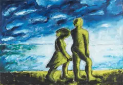 Dieter Hacker, "Am Strand", 1985, Öl auf Leinwand