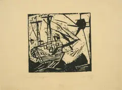 Das Schiff (mit Sonne) by Lyonel Feininger, 1918, Holzschnitt auf dünnem Velin, sold Sep 2025