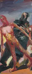 Hubertus Giebe, Begegnung, 1991, Öl auf Hartfaser