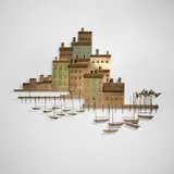 C. Jeré, Seaside Village wall sculpture, 1972, welded and patinated steel and brass