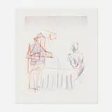 David Hockney, Figures in a Still Life (from the Blue Guitar portfolio), 1976-77, hard-ground and soft-ground etching and aquatint in colors on Inveresk mould-made