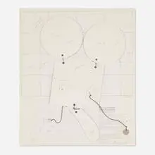 Geometric Mouse, Scale D by Claes Oldenburg, 1971, offset lithograph on paper laminated to cardboard and foamcore, stainless steel, wire, chains and nickel-plated fastener, sold Oct 2024