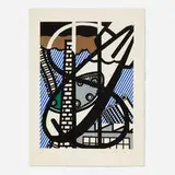 Roy Lichtenstein, Illustration for Une fenêtre ouverte sur Chicago (from La nouvelle chute de l'Amérique portfolio), 1992, etching and aquatint in colors on Japan nacré