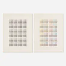 Two works from the Serial System Using Lines and Color portfolio by Sol LeWitt, 1977, screenprint on Arches 88, sold Oct 2024