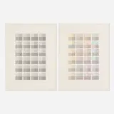 Sol LeWitt, Two works from the Serial System Using Lines and Color portfolio, 1977, screenprint on Arches 88