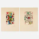 Queen of Hearts; Ace of Hearts (two works from the Playing Cards series) by Salvador Dalí, 1972, lithograph in colors, sold Oct 2024