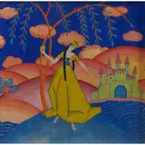 attribution Ilonka Karasz, Fantasy Scene of a Princess Before a Castle and Rolling Hills
