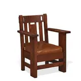 armchair with cut-out back slat by Charles Stickley at the Shops of the Stickley & Brandt Chair Co., sold Jun 2022