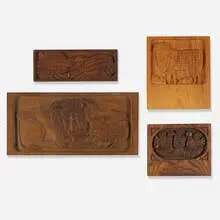 Evelyn and Jerome Ackerman, collection of four panels, c. 1969, carved ash, carved walnut