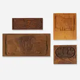 Evelyn and Jerome Ackerman, collection of four panels, c. 1969, carved ash, carved walnut