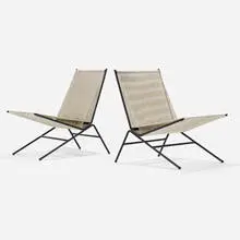 Allan Gould, lounge chairs, pair, 1952, enameled steel, cotton cording