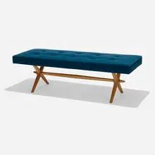 bench by T. H. Robsjohn-Gibbings, c. 1955, maple, upholstery, sold Sep 2020