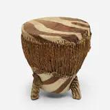 East African, drum, zebra hide, jute, carved wood