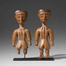 Fante, Colonial style figures, pair, carved wood