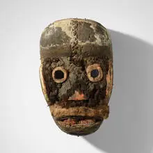 Dan or Guere, Bugle mask, carved and painted wood, wool, hide, mud, cloth, aluminum