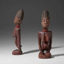 Yoruba, female Ere Ibeji (twin figures), pair, carved wood, beads