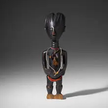 Asante, female figure, carved wood, beads