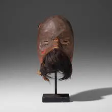 Gägon masquette by Dan, carved wood, leather, hide, sold Aug 2020