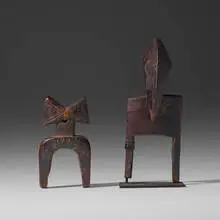 West African, Heddle pulleys, set of two, carved wood
