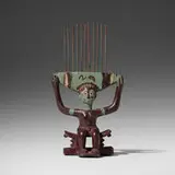 Baule, comb, carved and painted wood, steel