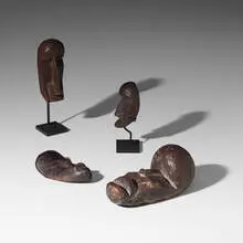 Ma Go (passport) masks, collection of four by Dan, carved wood, sold Aug 2020