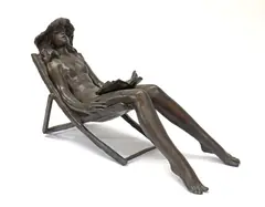 Sydney Harpley, Untitled, Sydney Harpley RA (1927-1992) Girl in a deckchair bronze with brown patina