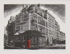 Anne Desmet, Untitled, Anne Desmet (b.1964) 'QEH' wood engraving in colours