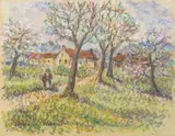 Orchard with Peasant by Paul-Émile Pissarro, pastel on paper, sold May 2007