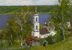 Edvard Y. Virgikovsky, Old Church on the Volga, 1950, oil on canvas on masonite