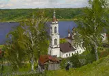 Edvard Y. Virgikovsky, Old Church on the Volga, 1950, oil on canvas on masonite