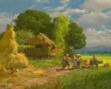 Fernando Amorsolo, Village Scene, 1947, oil on canvas board