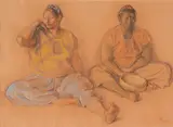 Dos juchitecas sentadas by Francisco Zúñiga, 1974, charcoal and pastel on paper, sold May 2007
