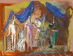 Serge Férat, Le Cirque, gouache on paper on board