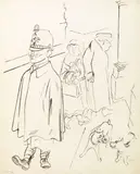 Figures on a Sidewalk; Figures Walking (double sided) by George Grosz, ink on paper, sold May 2007