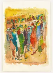 Untitled (Crowd) by Andy Warhol, 1947, ink and watercolor on paper, sold May 2007