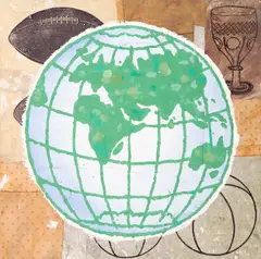 Globe by Donald Baechler, 1999, acrylic and fabric on canvas, sold May 2007