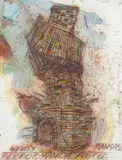 Dennis A. Oppenheim, Study Kansas Performance Piece, 2000, watercolor, pastel and charcoal on paper