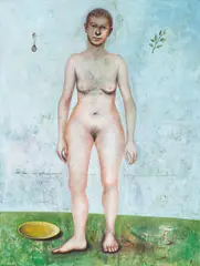 James Barsness, Woman with Spoon, 1991, mixed media on canvas